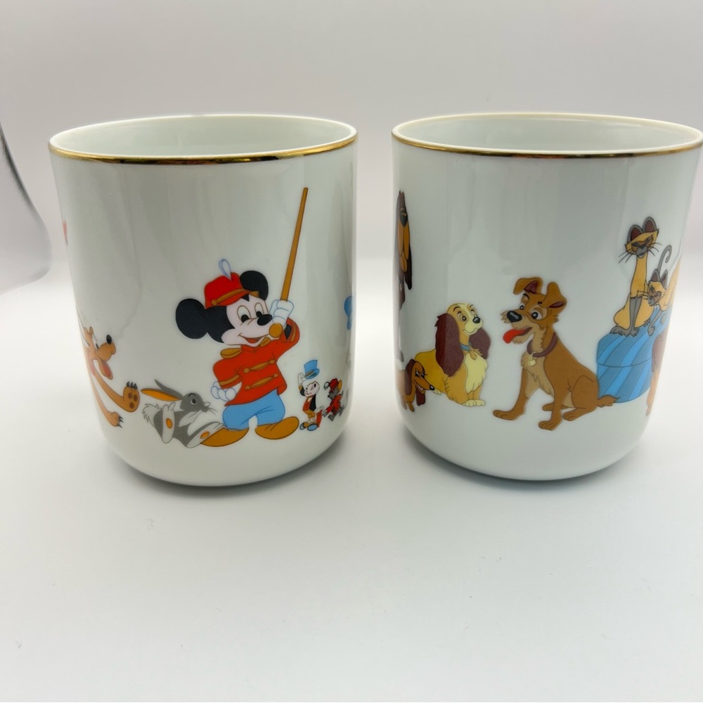 Walt Disney Mickey Mouse & Friends & Lady & The Tramp Mugs Coffee Cups 2 Vintage